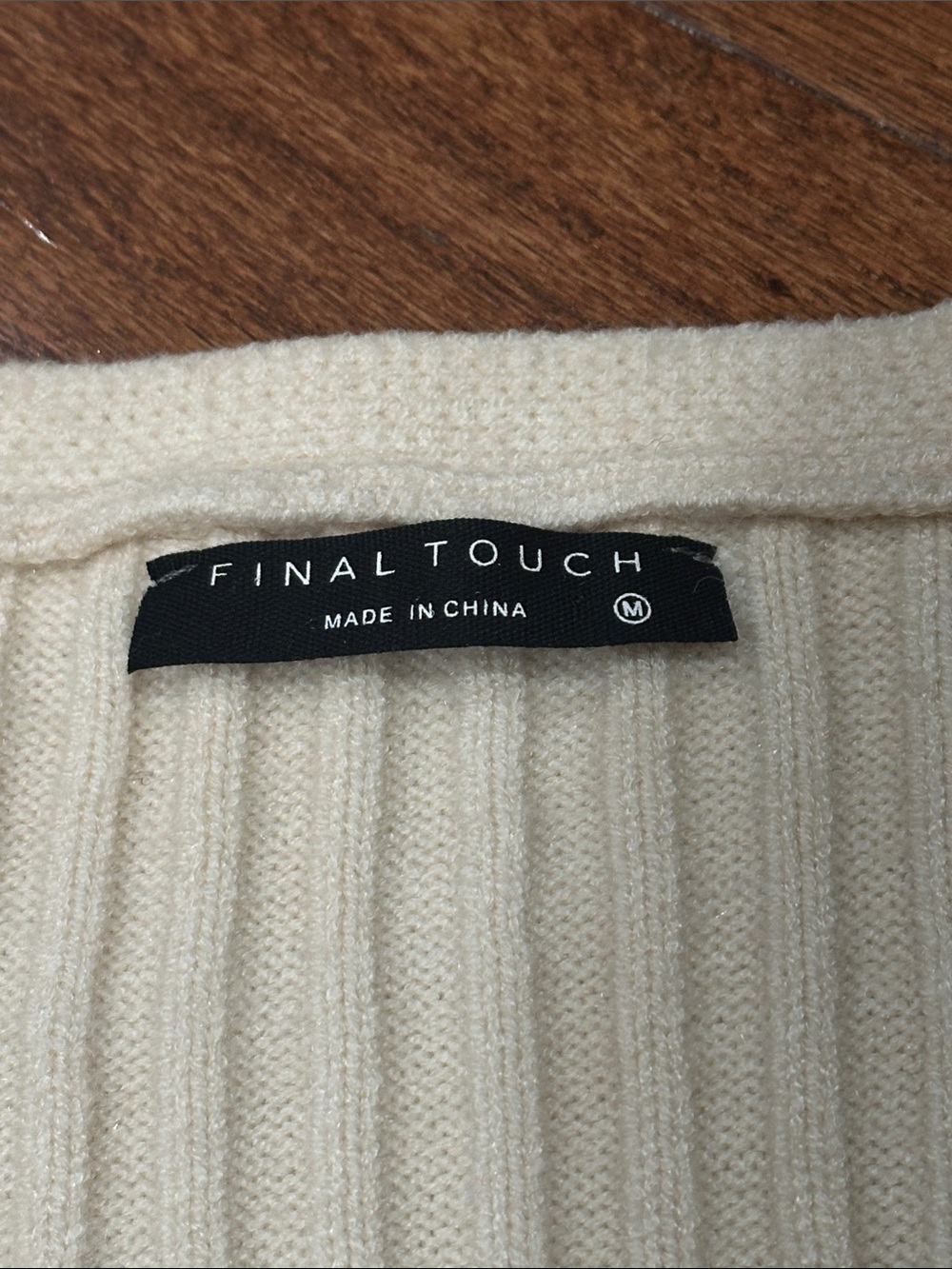 Final Touch Cream Ribbed V-Neck Button-Up Cardigan - Picture 2 of 5